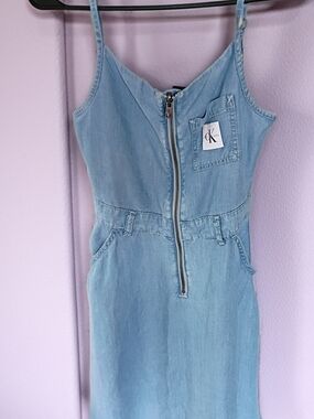 Calvin Klein Jeans Light Wash Denim Zip Dress with Chest Pocket